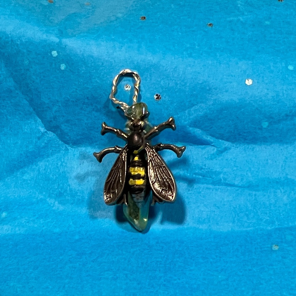 Bee Pendant with Blue/green Crystal